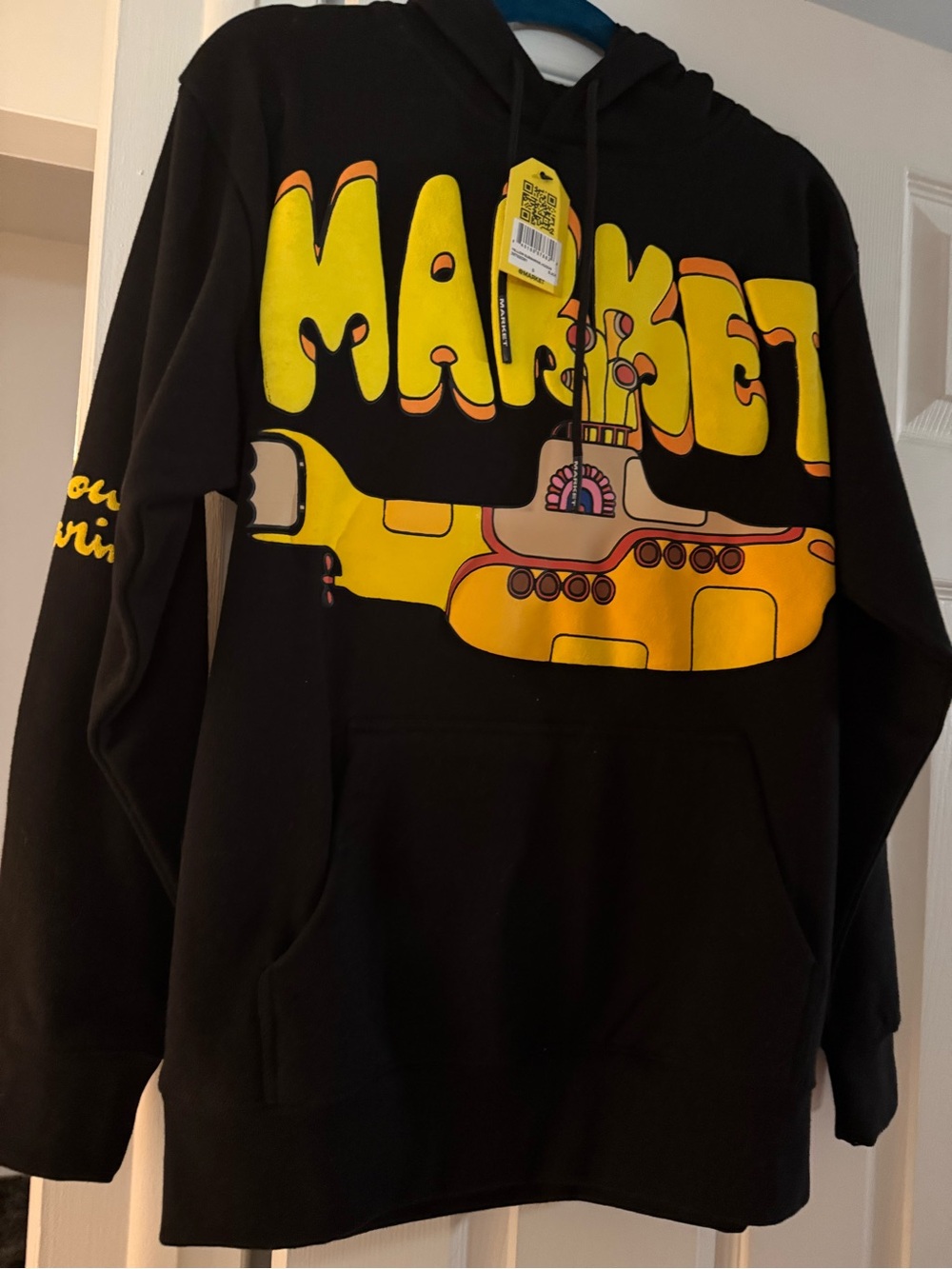 Black Hoodie with Yellow Submarine Graphic